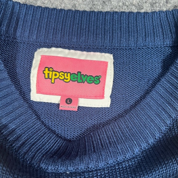 ~ NWOT ~ Tipsy Elves ~ Women's Blue Golden Snowflake Sweater Dress ~ Large - Picture 3 of 4